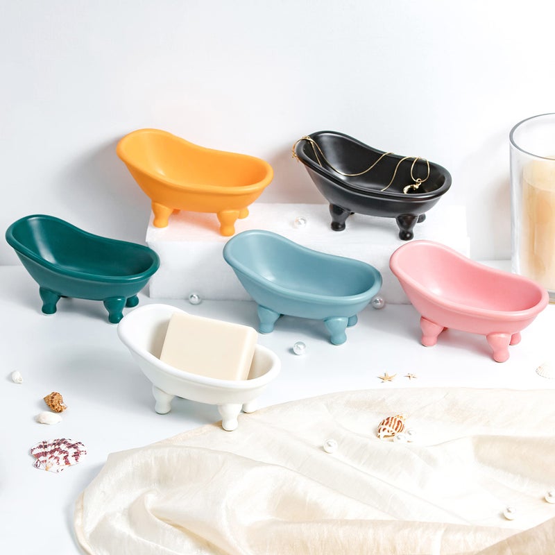 dodococa 1 Piece 5.6"" Colorful Ceramic Mini Clawfoot Bathtub Soap Dish Decortative Soap Dish Small Planter Makeup Organizer Container Hamster Bathtub(Green) - Image 4